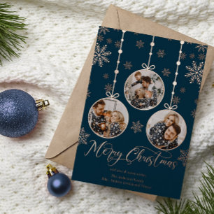 Modern Ornament Photo Christmas Foil Holiday Card