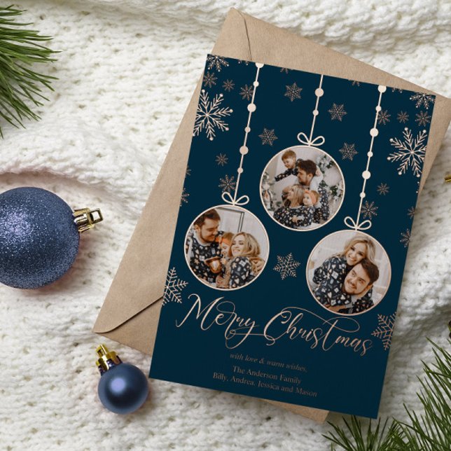 Modern Ornament Photo Christmas Foil Holiday Card (Creator Uploaded)