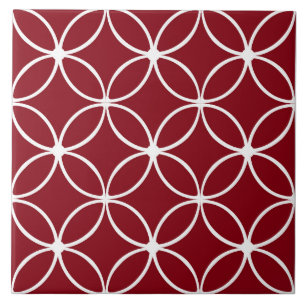 Modern, ornamental petals, burgundy, white tile