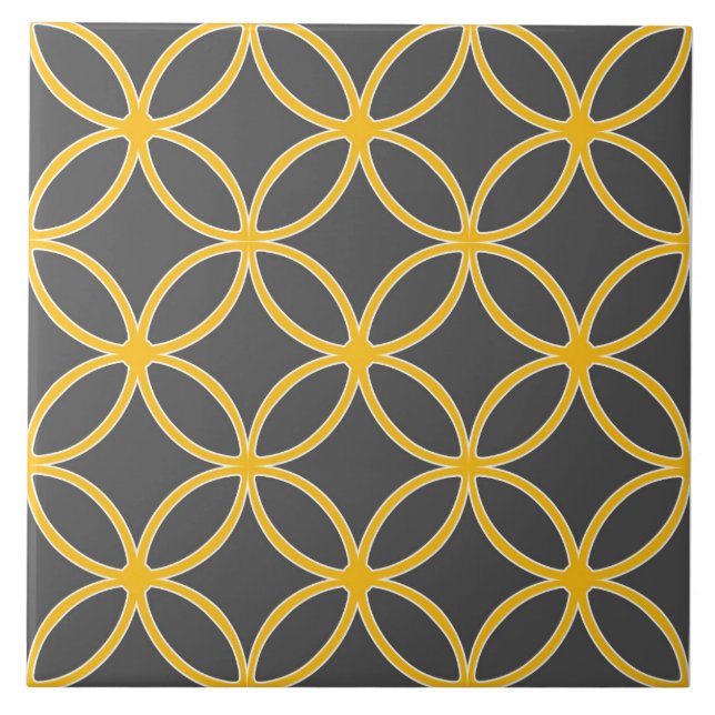 Modern, ornamental petals, mustard yellow, grey tile (Front)