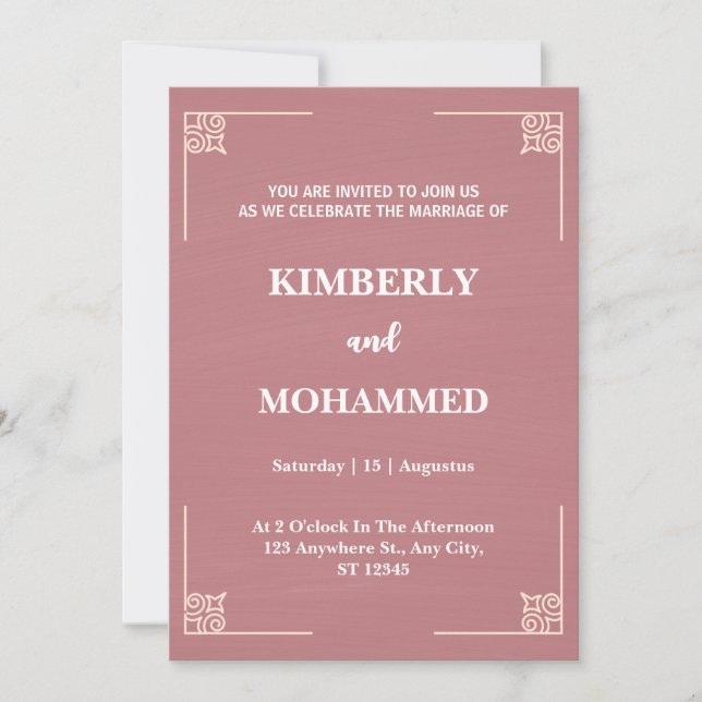 Modern Ornate Borders Crepe Pink wedding Invitatio Invitation (Front)