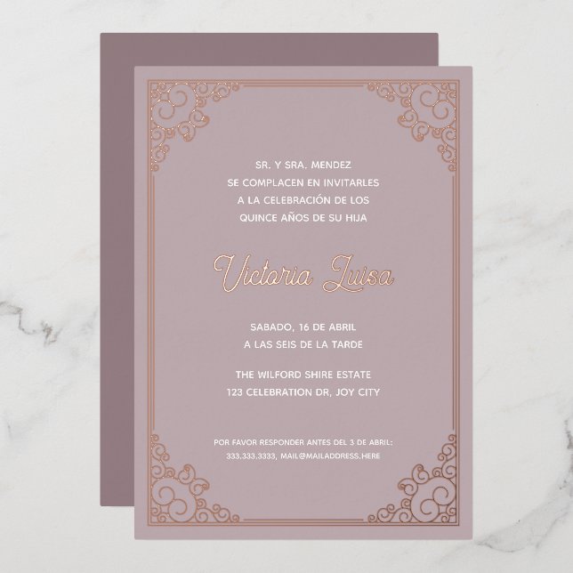Modern Ornate Frame Blush Pink Quinceañera Gold (Front/Back)