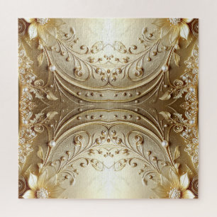 Modern Ornate Gold Floral Jigsaw Puzzle