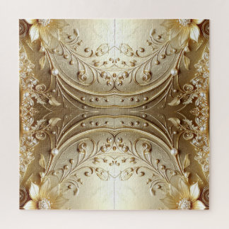 Modern Ornate Gold Floral Jigsaw Puzzle