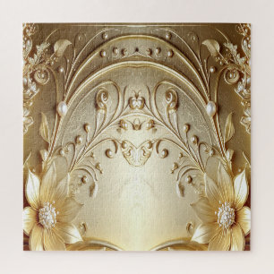 Modern Ornate Gold Floral Jigsaw Puzzle