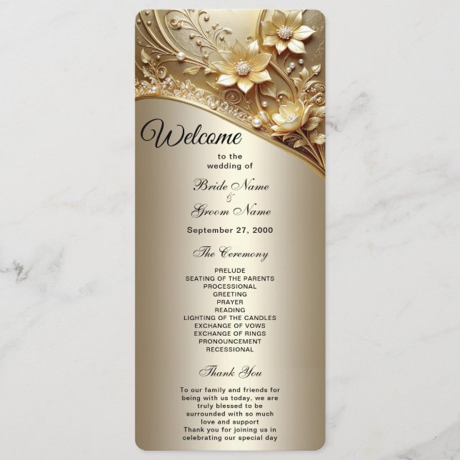 Modern Ornate Gold Floral Wedding Program (Front)