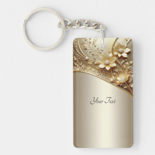Modern Ornate Gold Floral with Pearls Keychain