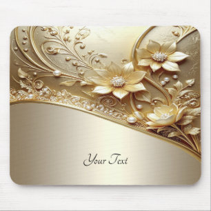 Modern Ornate Gold Floral with Pearls Mousepad