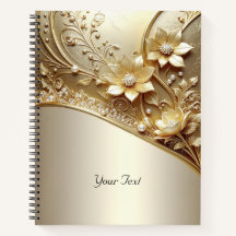 Modern Ornate Gold Floral with Pearls Notebook