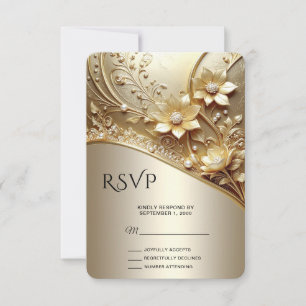 Modern Ornate Gold Floral with Pearls RSVP Card