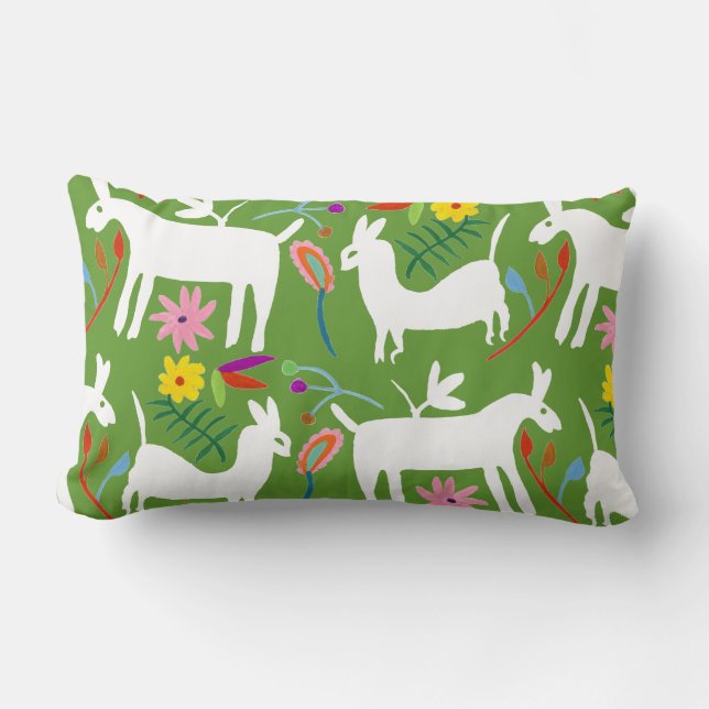 Modern Otomi Design | Llama Donkey Design Lumbar Pillow (Front)