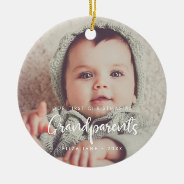 Modern Our First Christmas as grandparents Ceramic Ornament (Front)