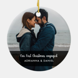 Modern Our First Christmas Engaged Couple Photo Ceramic Ornament