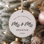 Modern Our First Christmas Lesbian Couple Photo Ceramic Ornament<br><div class="desc">A modern typography for this photo ornaments gifts. To customize with your favourite picture. You can also easily change the colour of the font to your liking.</div>