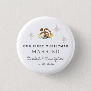 Modern Our First Christmas Married Holiday 1 Inch Round Button