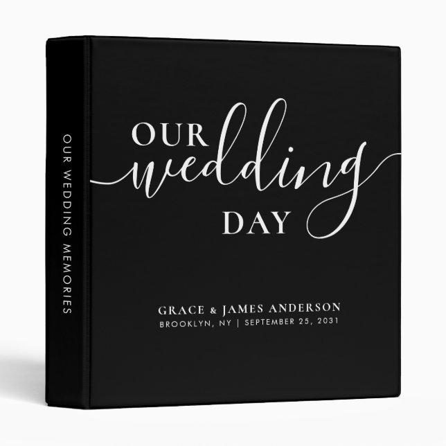 Modern Our Wedding Day Couple Black Wedding Album Binder (Front/Spine)