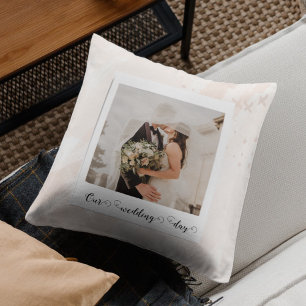 Modern our wedding day couple photo throw pillow