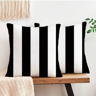 Modern Outdoor Decor Black & White Classic Striped Pillow