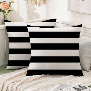 Modern Outdoor Decor Black & White Classic Striped Pillow