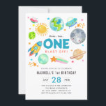 Modern Outer Space Galaxy Moon Kid 1st Birthday Invitation<br><div class="desc">Modern Outer Space Galaxy Moon Kid Blast Off 1st Birthday Invitation</div>
