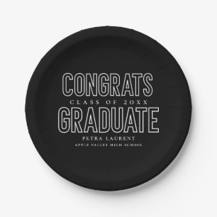 Modern Outline Typography Graduation Party Paper Plate
