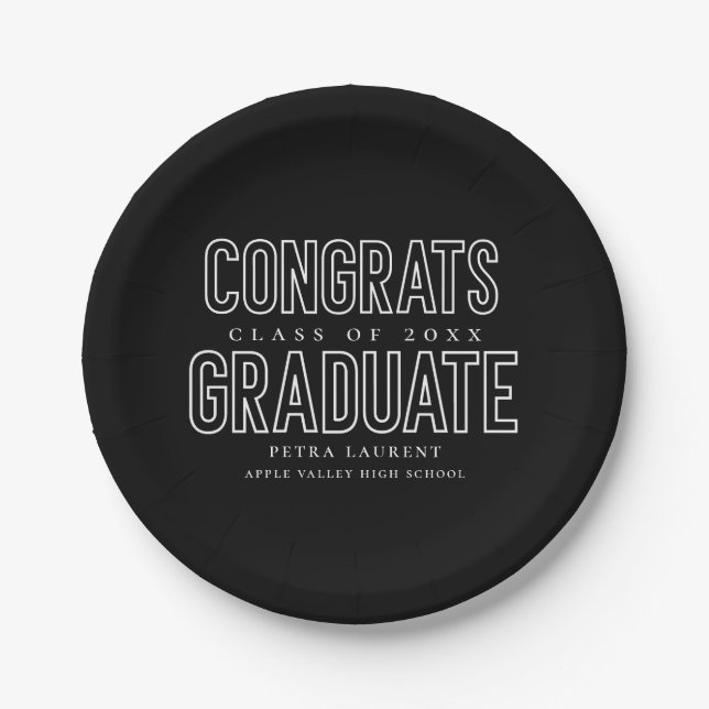 Modern Outline Typography Graduation Party Paper Plate (Front)