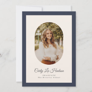 Modern Oval Blue High School Photo Graduate Announcement