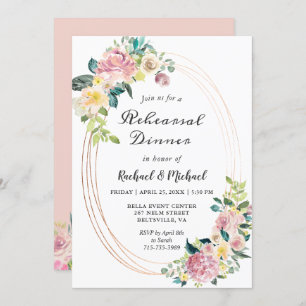 Modern Oval Floral Frame Spring Rehearsal Dinner Invitation