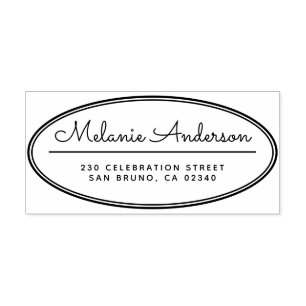 Modern Oval Frame Cute Script Name Return Address Rubber Stamp
