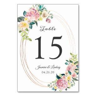 Modern Oval Frame Pastel Floral Wedding Table Number