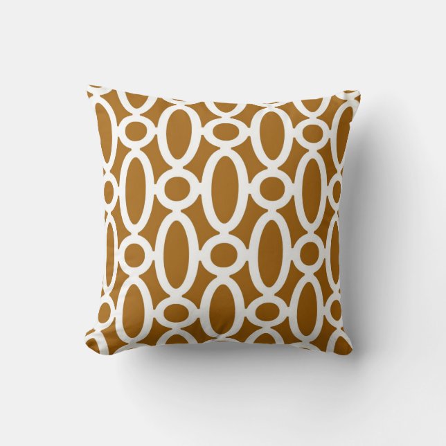 Modern Oval Links Pattern in Caramel and White Throw Pillow (Front)