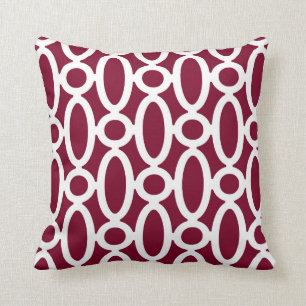 Modern Oval Links Pattern in Cranberry and White Throw Pillow