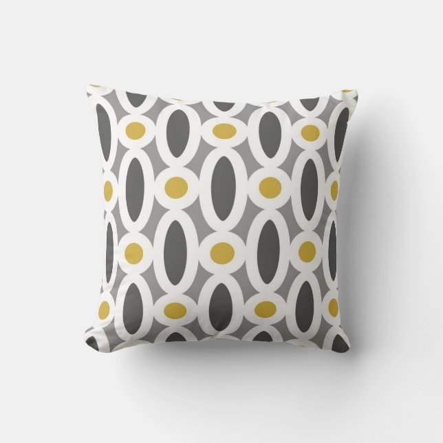 Modern Oval Links Pattern in Mustard and Grey Throw Pillow (Front)