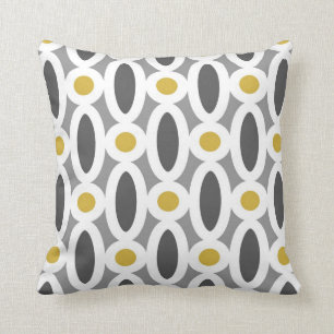 Modern Oval Links Pattern in Mustard and Grey Throw Pillow