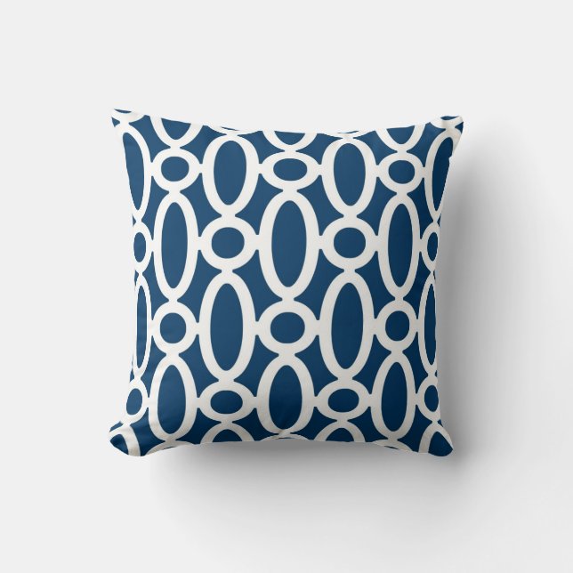 Modern Oval Links Pattern in Navy Blue and White Throw Pillow (Front)