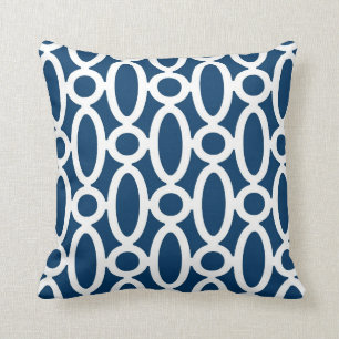 Modern Oval Links Pattern in Navy Blue and White Throw Pillow