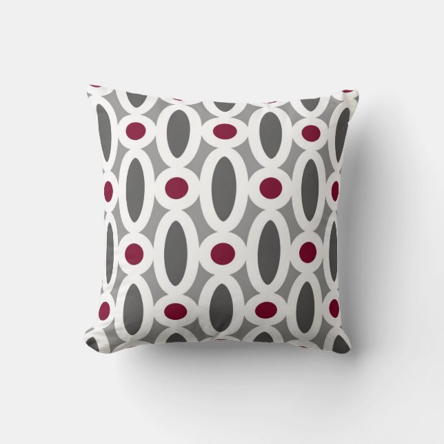 Modern Oval Links Pattern in Red and Grey Throw Pillow (Front)