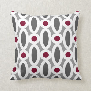 Modern Oval Links Pattern in Red and Grey Throw Pillow