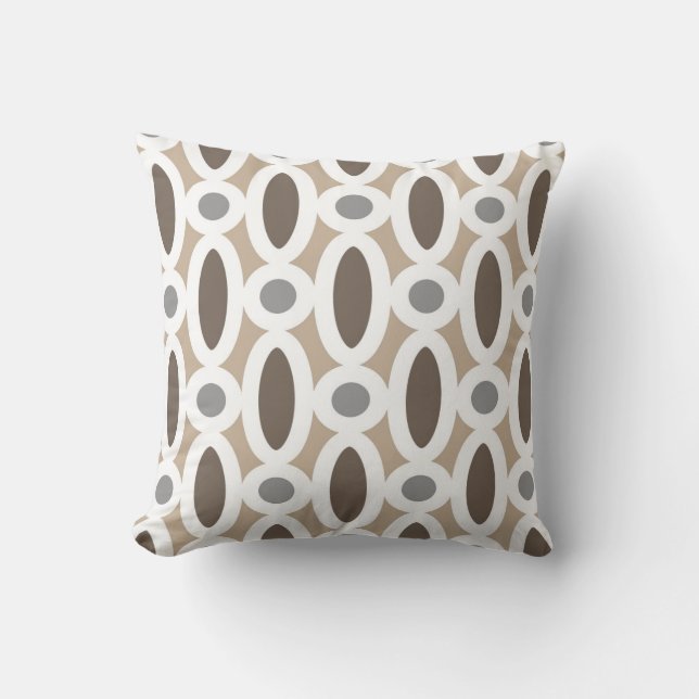 Modern Oval Links Pattern in Tan and Grey Throw Pillow (Front)