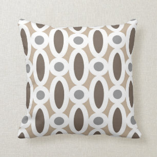 Modern Oval Links Pattern in Tan and Grey Throw Pillow