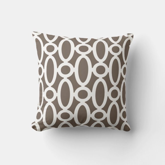 Modern Oval Links Pattern in Taupe and White Throw Pillow (Front)