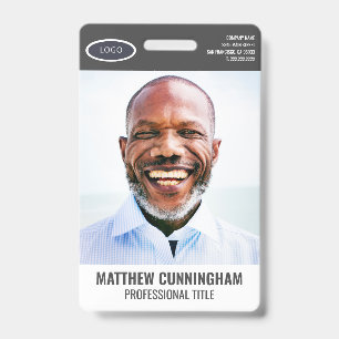 Modern Oval Logo  Employee Photo Name Barcode Badge