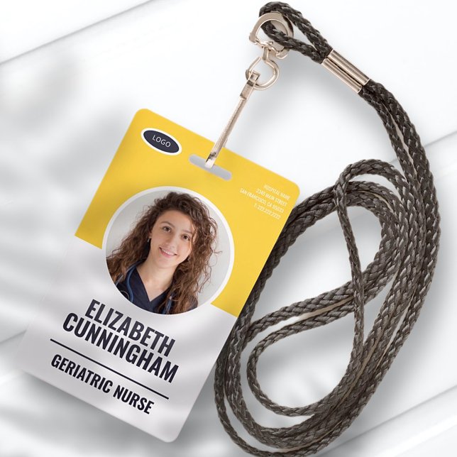 Modern Oval Logo  Employee Photo Name Barcode Badge (Creator Uploaded)