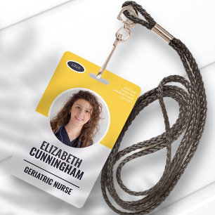 Modern Oval Logo Employee Photo Name Barcode Badge