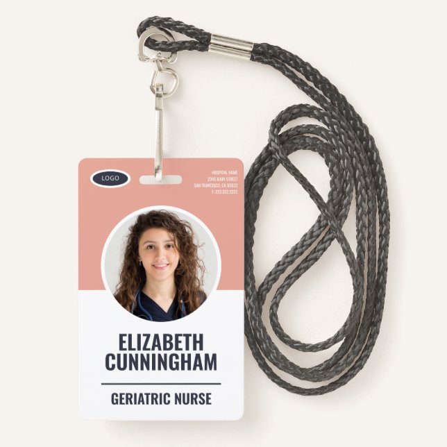 Modern Oval Logo  Employee Photo Name Barcode Badge (Front with Lanyard)