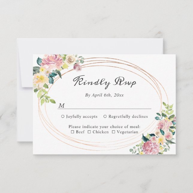Modern Oval Pastel Floral Frame Wedding RSVP (Front)