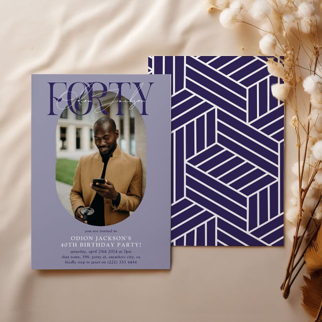 Modern Oval Photo & Signature 40th Birthday Invitation (Creator Uploaded)