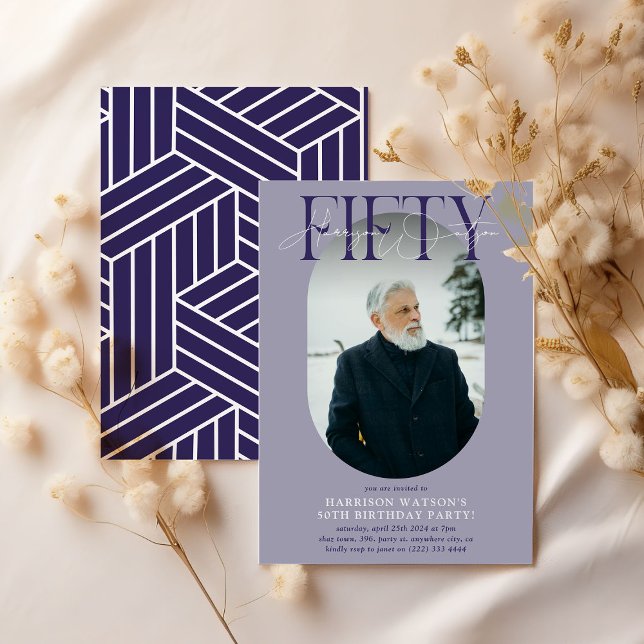 Modern Oval Photo & Signature 50th Birthday Invitation (Creator Uploaded)