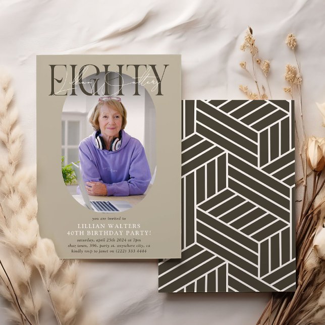Modern Oval Photo & Signature 80th Birthday Invitation (Creator Uploaded)
