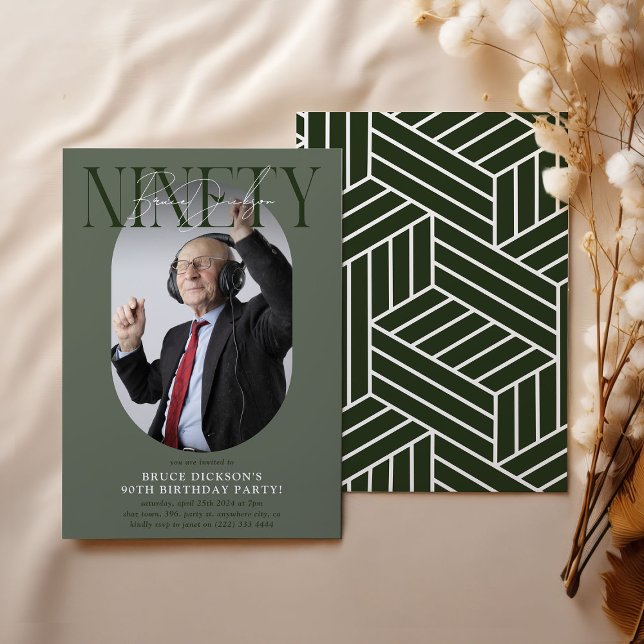 Modern Oval Photo & Signature 90th Birthday Invitation (Creator Uploaded)